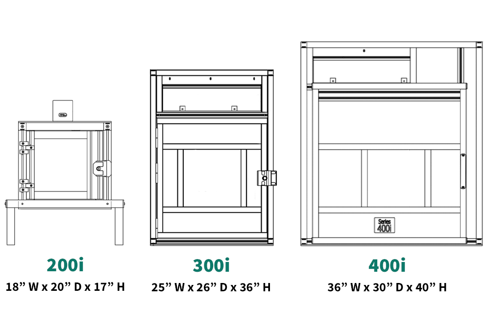 Three standard laser marking safety cabinet sizes