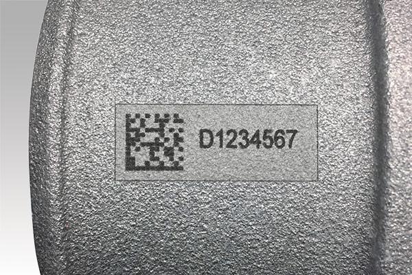 Accurate human-readable text and 2D barcode on industrial, rough metal part